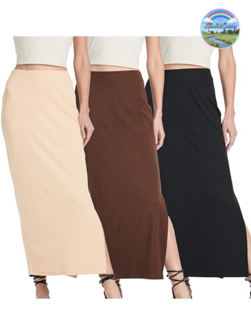 3 Pack Women's Ribbed Maxi Skirts High Waisted Side Slit Pencil